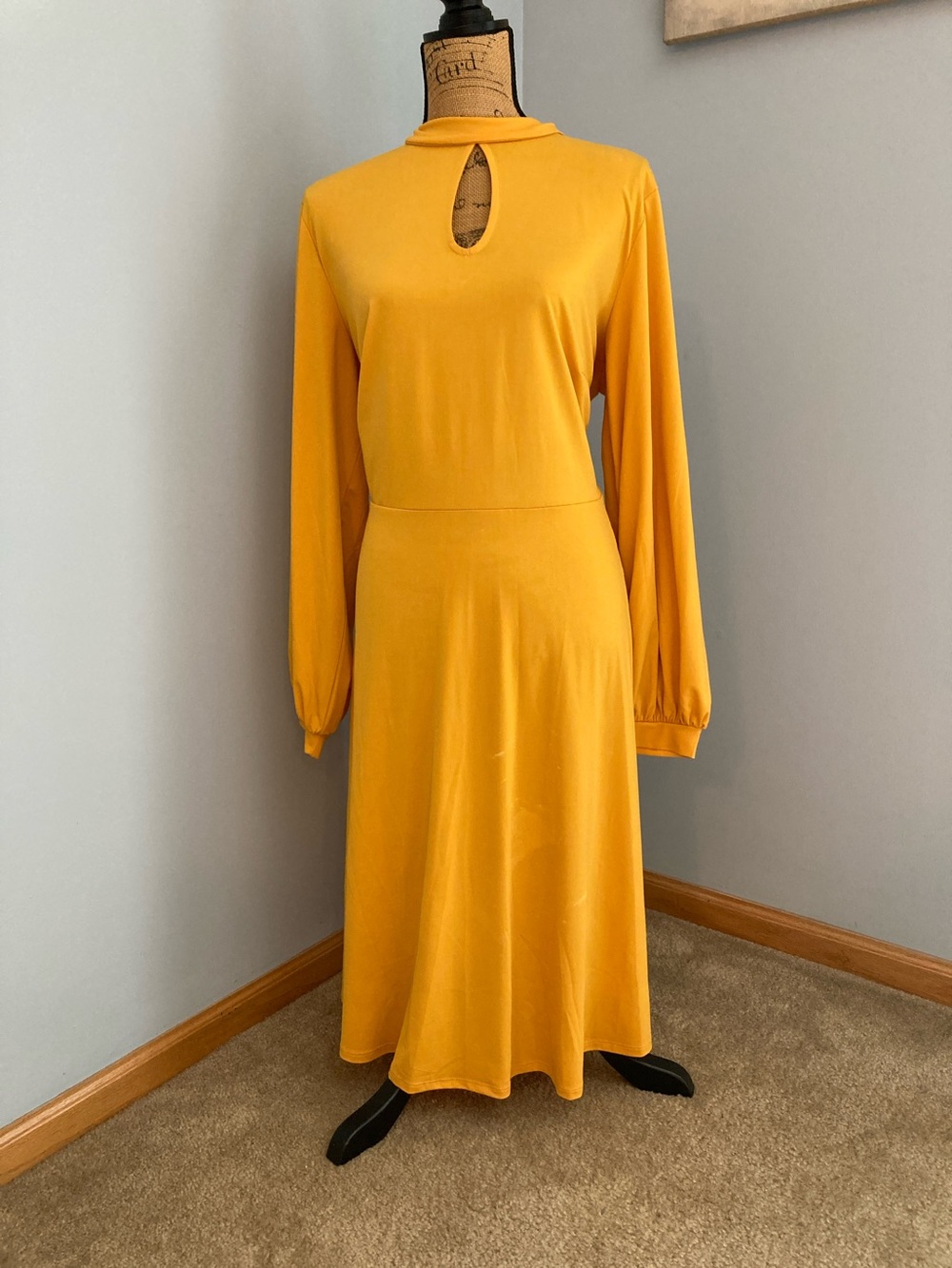 Eloquii Golden Mustard Keyhole Long-Sleeve Midi Dress Women Size 18